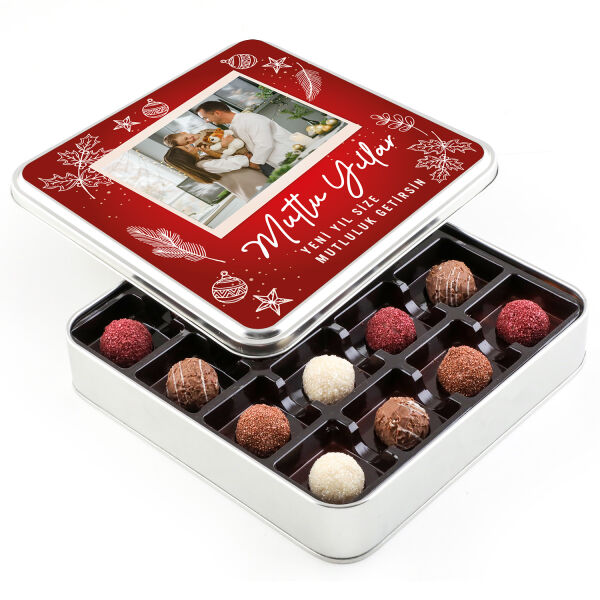 Fotoğraflı Yılbaşı Hediyesi Karışık Special Truffle Çikolata (Metal Kutu) - 1