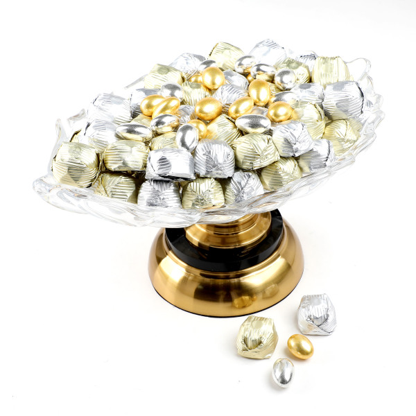 Gold Ayaklı Yaprak Cam Tabak Söz Nişan Kız İsteme Çikolatası - 2