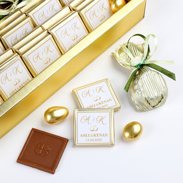 Gold Kutuda Nikah-Söz-Nişan Madlen Baton Çikolata ve Draje - 2