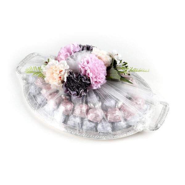 Gümüş Renk Oval Tepside Nikah-Söz-Nişan Kristal Çikolata ve Draje - 3