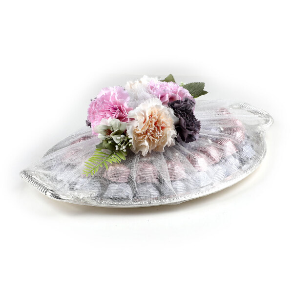 Gümüş Renk Oval Tepside Nikah-Söz-Nişan Kristal Çikolata ve Draje - 4