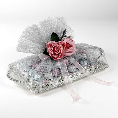 Gümüş Tepside Kristal Kız İsteme Söz Nişan Çikolatası - 1