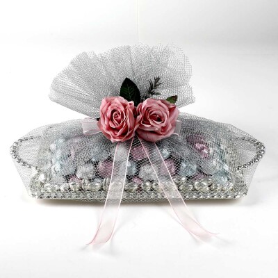 Gümüş Tepside Kristal Kız İsteme Söz Nişan Çikolatası - 3