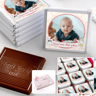 İlk Diş Fotoğraflı Kız Bebek 72 Adet Madlen Çikolata Sunum Kutulu - 1