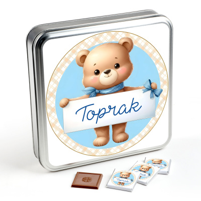  İsimli Erkek Bebek 70 Adet Madlen Çikolata (Metal Kutu) Sevimli Karakterler - 5