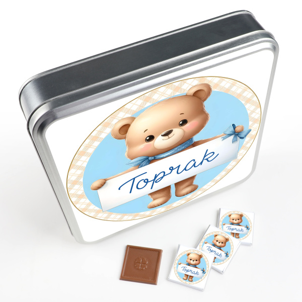  İsimli Erkek Bebek 70 Adet Madlen Çikolata (Metal Kutu) Sevimli Karakterler - 6