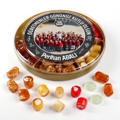 İsimli Fotoğraflı Öğretmenler Günü Hediyesi El Yapımı Karışık Akide Şekeri 400g - 5