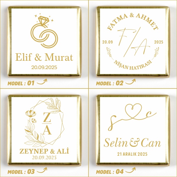 İsimli Gold Ayaklı Cam Tabak Yuvarlak Söz Nişan Çikolatası - 4