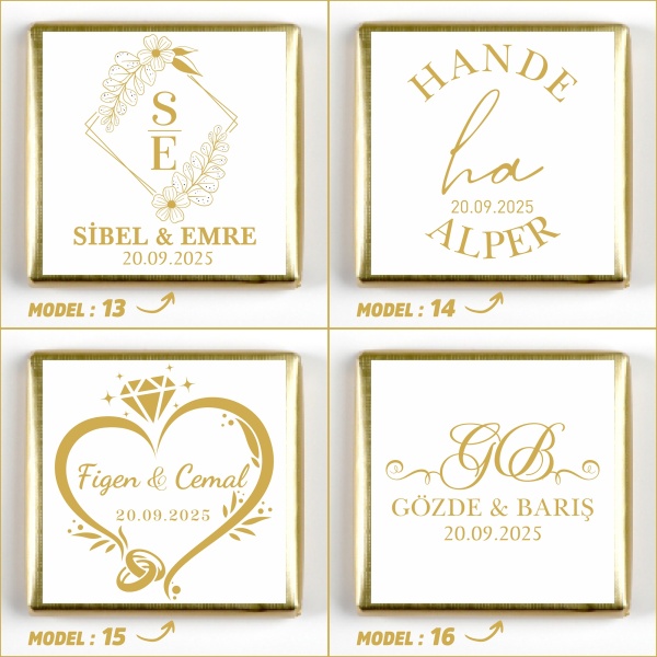İsimli Gold Ayaklı Cam Tabak Yuvarlak Söz Nişan Çikolatası - 7
