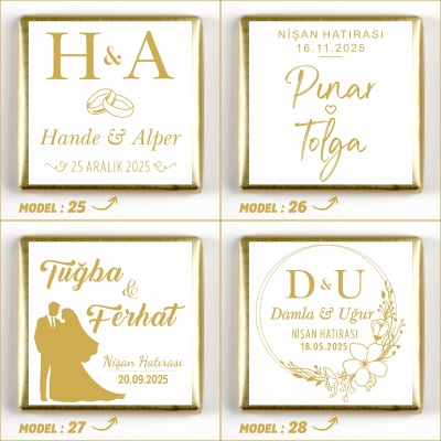 İsimli Gold Ayaklı Cam Tabak Yuvarlak Söz Nişan Çikolatası - 10