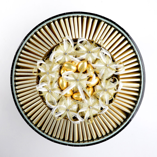 İsimli Gold Ayaklı Cam Tabak Yuvarlak Söz Nişan Çikolatası - 20