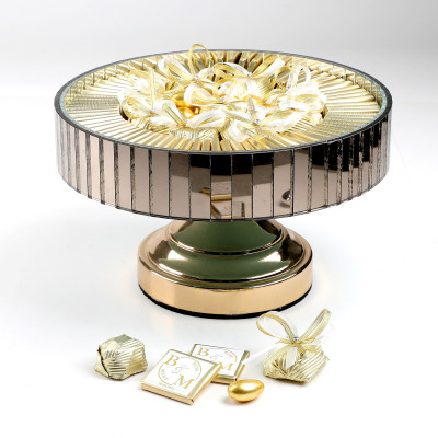 İsimli Gold Ayaklı Cam Tabak Yuvarlak Söz Nişan Çikolatası - 2