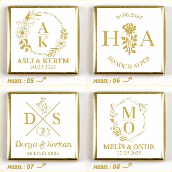 İsimli Gold Dikdörtgen Aynalı Tepsi Söz Nişan Çikolatası - 5