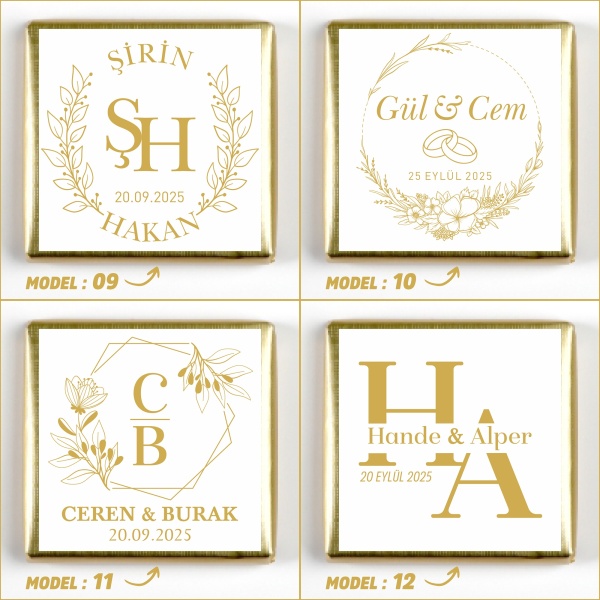 İsimli Gold Dikdörtgen Aynalı Tepsi Söz Nişan Çikolatası - 6