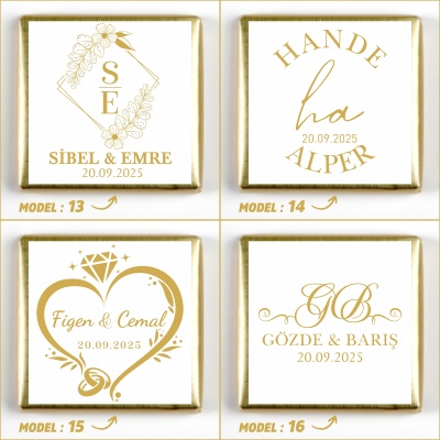 İsimli Gold Dikdörtgen Aynalı Tepsi Söz Nişan Çikolatası - 7