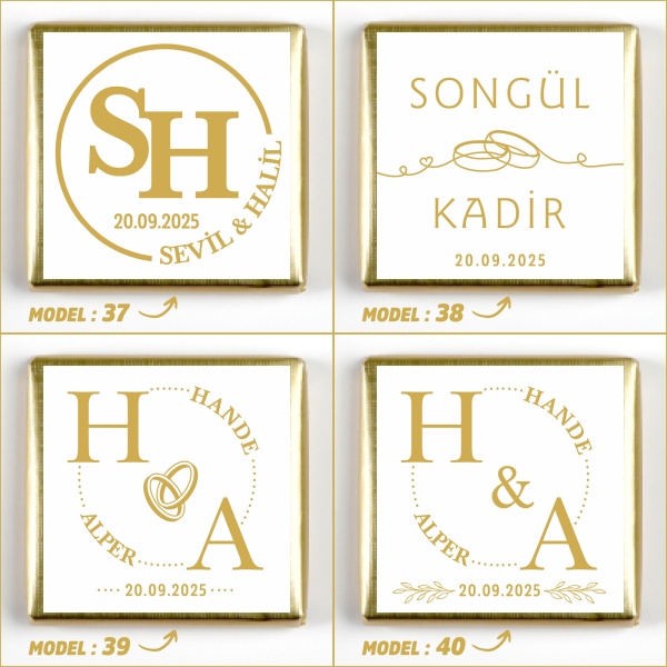 İsimli Gold Dikdörtgen Aynalı Tepsi Söz Nişan Çikolatası - 13