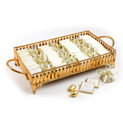 İsimli Gold Dikdörtgen Aynalı Tepsi Söz Nişan Çikolatası - 18