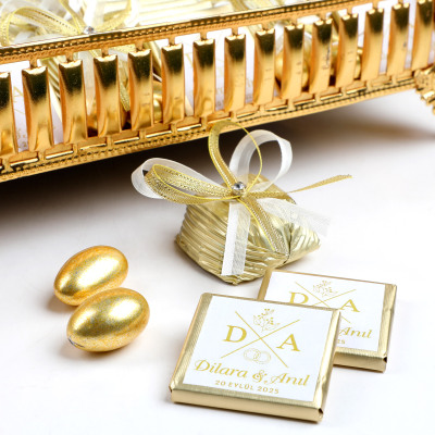 İsimli Gold Dikdörtgen Aynalı Tepsi Söz Nişan Çikolatası - 2