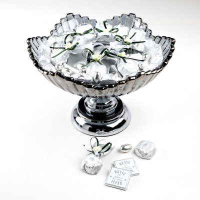 Gümüş Ayaklı Cam Tabak Söz Nişan Kız İsteme Çikolatası - 2