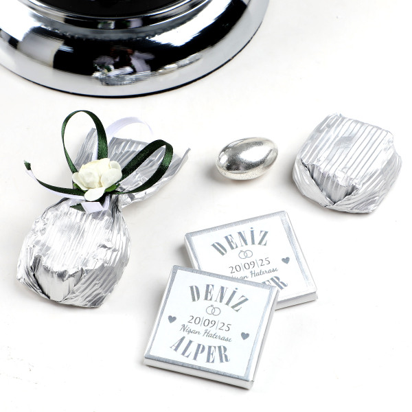 Gümüş Ayaklı Cam Tabak Söz Nişan Kız İsteme Çikolatası - 3