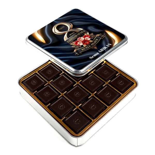 İsimli Kadınlar Günü Hediyesi 64 Adet Bitter Madlen Çikolata (Metal Kutu) - 1