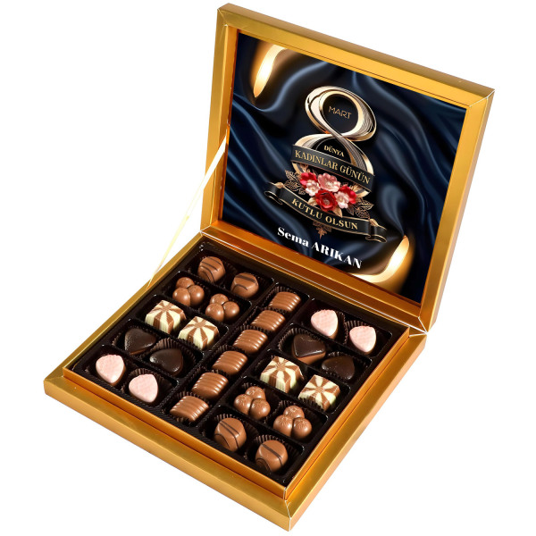 İsimli Kadınlar Günü Hediyesi Special Çikolata 285g (Gold Kutu) - 1