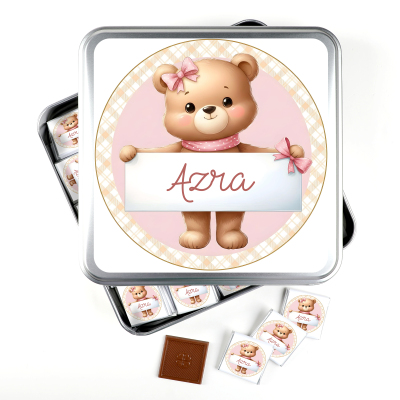 İsimli Kız Bebek 70 Adet Madlen Çikolata (Metal Kutu) Sevimli Karakterler - Hacı Şerif