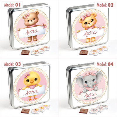  İsimli Kız Bebek 70 Adet Madlen Çikolata (Metal Kutu) Sevimli Karakterler - 3