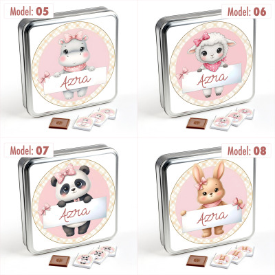  İsimli Kız Bebek 70 Adet Madlen Çikolata (Metal Kutu) Sevimli Karakterler - 4