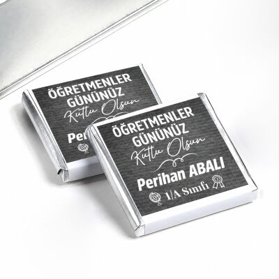 İsme Özel Öğretmenler Günü Hediyesi (32 Adet Madlen Çikolata Metal Kutu) Model 3 - 5