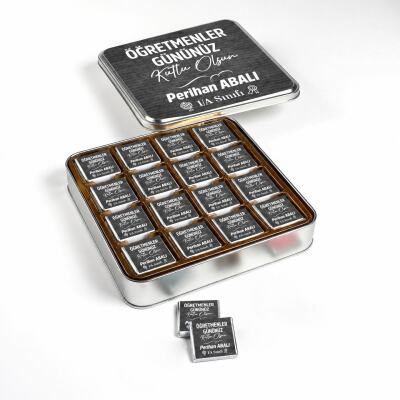 İsme Özel Öğretmenler Günü Hediyesi (32 Adet Madlen Çikolata Metal Kutu) Model 3 - Hacı Şerif