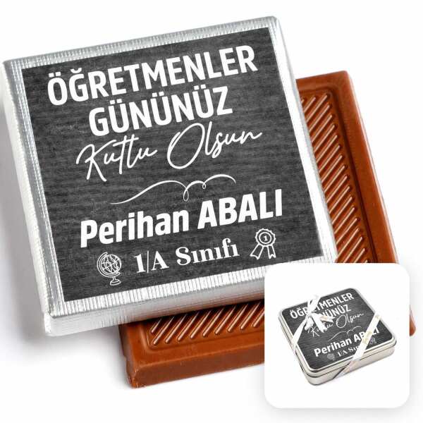 İsme Özel Öğretmenler Günü Hediyesi (32 Adet Madlen Çikolata Metal Kutu) Model 3 - 4