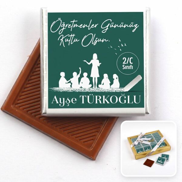 İsimli Öğretmenler Günü Hediyesi (40 Adet Madlen Çikolata) (Asetat Kutu) Yeşil - 1