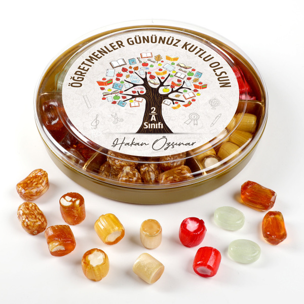 İsimli Öğretmenler Günü Hediyesi El Yapımı Karışık Akide Şekeri 400g Ağaç - 2