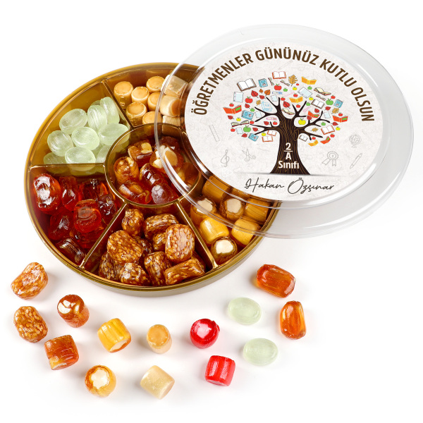 İsimli Öğretmenler Günü Hediyesi El Yapımı Karışık Akide Şekeri 400g Ağaç - 4