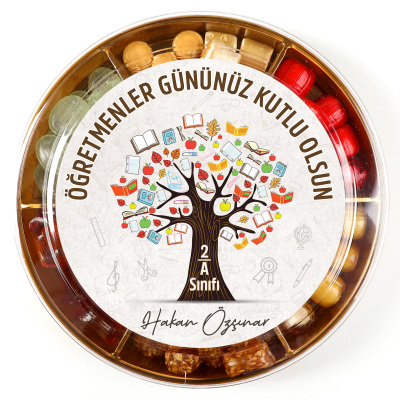 İsimli Öğretmenler Günü Hediyesi El Yapımı Karışık Akide Şekeri 400g Ağaç - 5