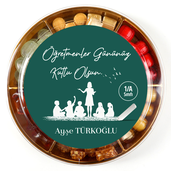 İsimli Öğretmenler Günü Hediyesi El Yapımı Karışık Akide Şekeri 400g Yeşil - 2