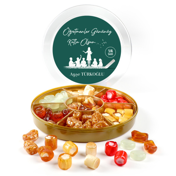 İsimli Öğretmenler Günü Hediyesi El Yapımı Karışık Akide Şekeri 400g Yeşil - 1