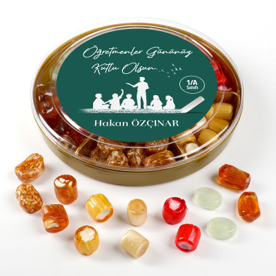 İsimli Öğretmenler Günü Hediyesi El Yapımı Karışık Akide Şekeri 400g Yeşil - 4