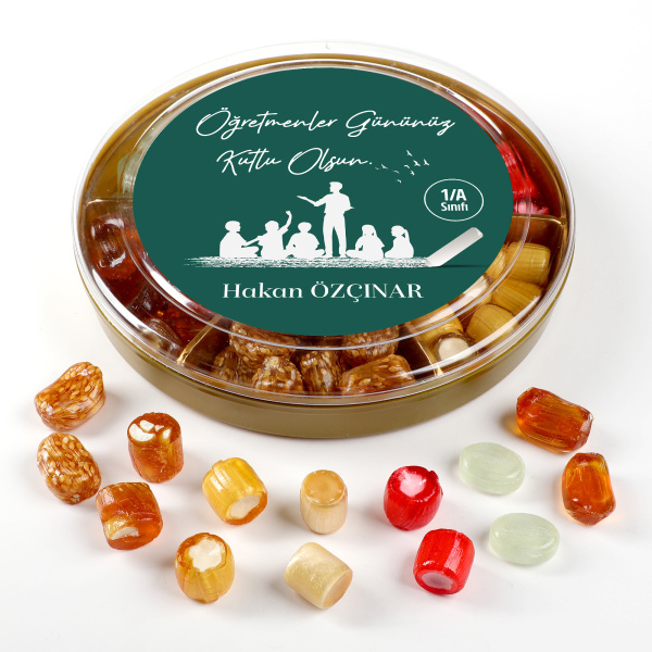 İsimli Öğretmenler Günü Hediyesi El Yapımı Karışık Akide Şekeri 400g Yeşil - 4