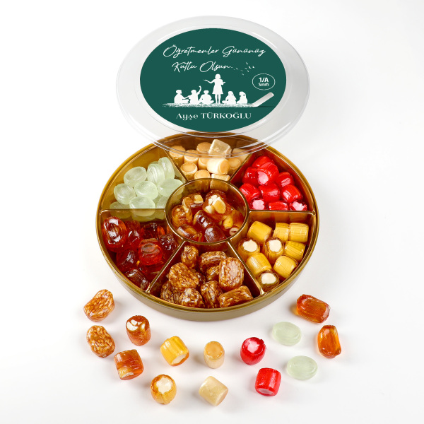 İsimli Öğretmenler Günü Hediyesi El Yapımı Karışık Akide Şekeri 400g Yeşil - 5