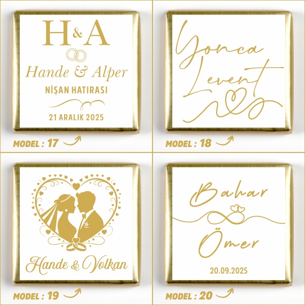 İsimli Yuvarlak Taşlı Ayaklı Tepsi Söz Nişan Çikolatası - 8