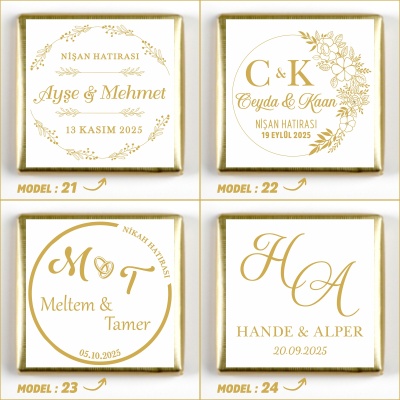 İsimli Yuvarlak Taşlı Ayaklı Tepsi Söz Nişan Çikolatası - 9