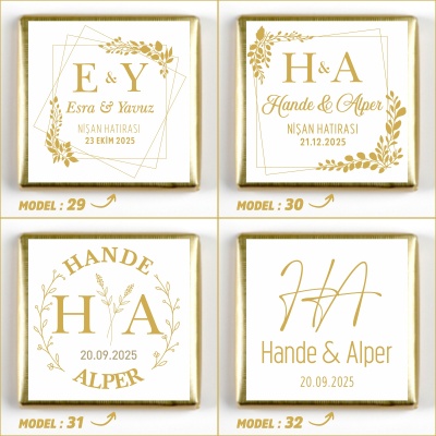 İsimli Yuvarlak Taşlı Ayaklı Tepsi Söz Nişan Çikolatası - 11