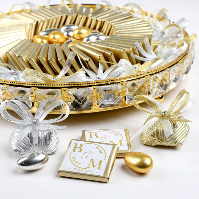 İsimli Yuvarlak Taşlı Ayaklı Tepsi Söz Nişan Çikolatası - 19