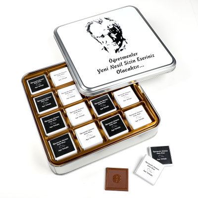 İsme Özel ​Öğretmenler Günü Hediyesi (32 Adet Madlen Çikolata Metal Kutu) Model-3 - Hacı Şerif