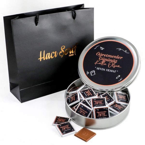 İsme Özel ​Öğretmenler Günü Hediyesi (Yuvarlak Metal) 40 Adet Madlen Çikolata Model-1 - 1