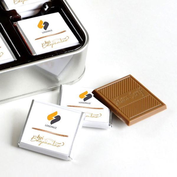 İyi Bayramlar Hediyesi Firmalara Özel Kurumsal Promosyon Logolu 32 Adet Madlen Çikolata Metal Kutu - 2