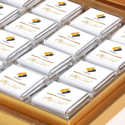 İyi Bayramlar Hediyesi Firmalara Özel Kurumsal Promosyon Logolu 48 Adet Madlen Çikolata Gold Kutu - 2