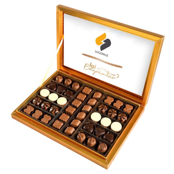İyi Bayramlar Hediyesi Firmalara Özel Kurumsal Promosyon Logolu Special Çikolata 480g (Gold Kutu) - 1